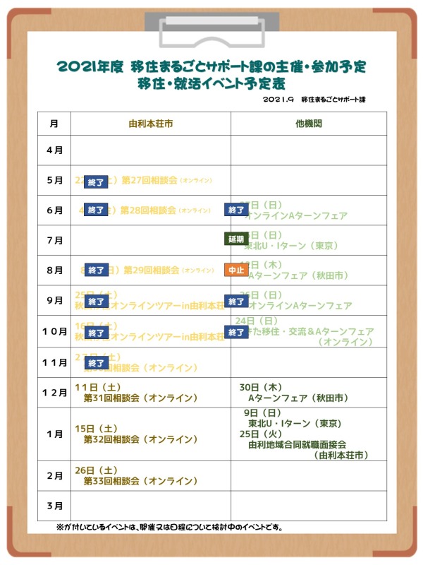 21年度 R3 移住 就活相談会 イベント予定表 由利本荘市 移住 定住応援サイト